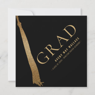 Invitación Borla Única de Oro Negro Graduación Personalizada