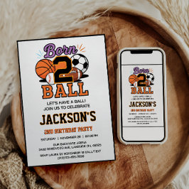 Invitación Born 2 Ball Sport Themed Boy 2nd Birthday Party