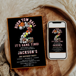 Invitación Born 2 Ball Sport Themed Boy 2nd Birthday Party