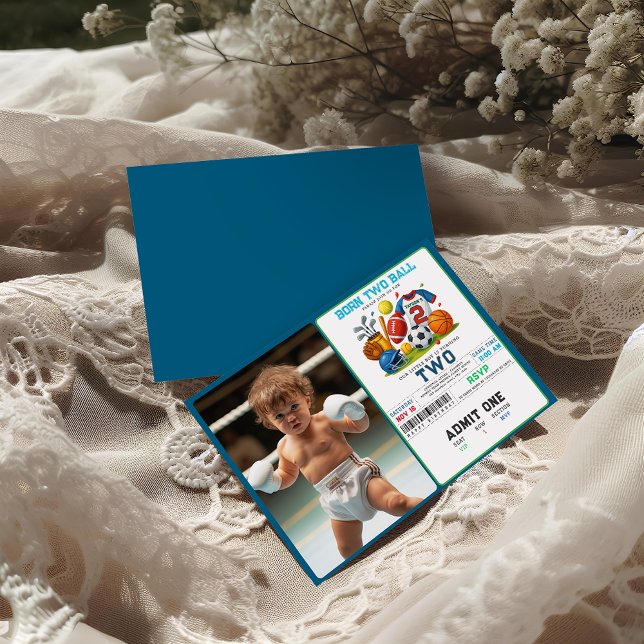 Invitación Born 2 Ball Sports Theme Boy’s 2nd Birthday Party  (Subido por el creador)