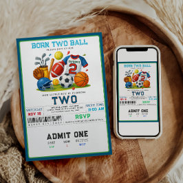 Invitación Born 2 Ball Sports Theme Boy’s 2nd Birthday Party 