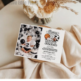 Invitación Born 2 Ball Sports Themed Boy 2nd Birthday Party