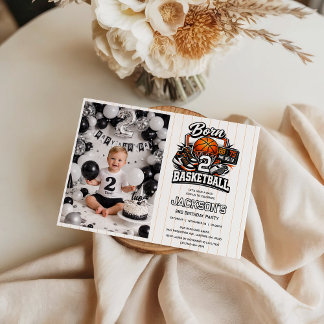 Invitación Born 2 Basketball Sports Themed Boy 2nd Birthday 