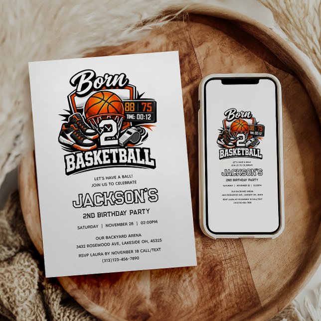 Invitación Born 2 Basketball Sports Themed Boy 2nd Birthday  (Born 2 Basketball | Sports Themed Boy 2nd Birthday Party)