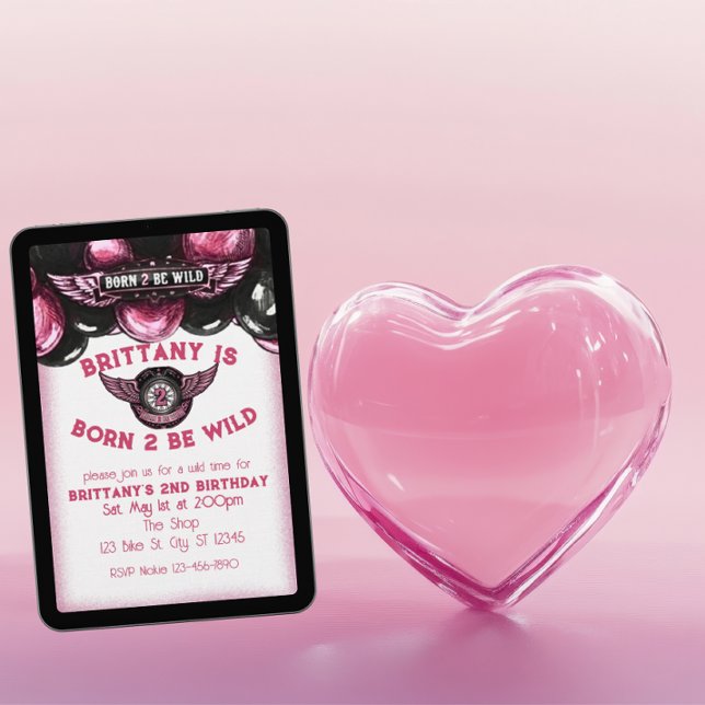 Invitación Born 2 Be Wild Pink, Black Motorcycle 2nd Birthday (Subido por el creador)