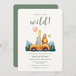 Invitación Born To Be Wild Safari Animals Baby Shower 