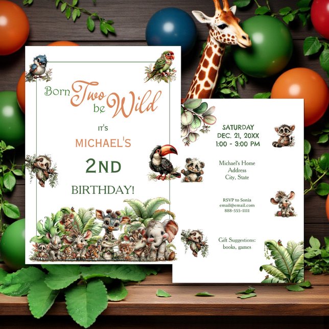 Invitación Born Two Be Wild Baby Safari Birthday Party (Subido por el creador)