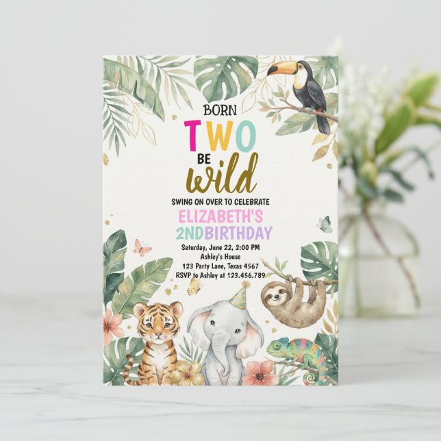 Invitación Born Two be Wild Birthday Invitation 2nd Birthday (Anverso de pie)