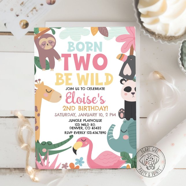 Invitación Born TWO Be Wild Pink Birthday (Subido por el creador)