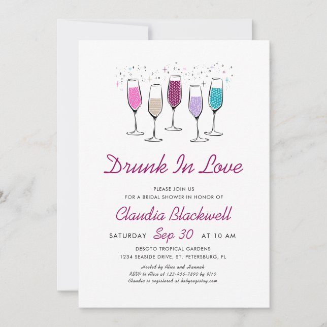 Invitación Borracho Enamorado Ducha De Novias De Champagne (Anverso)