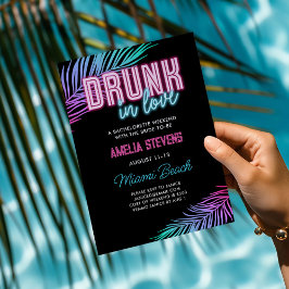 Invitación Borracho Enamorado Neon Blue & Pink Tropical Bach