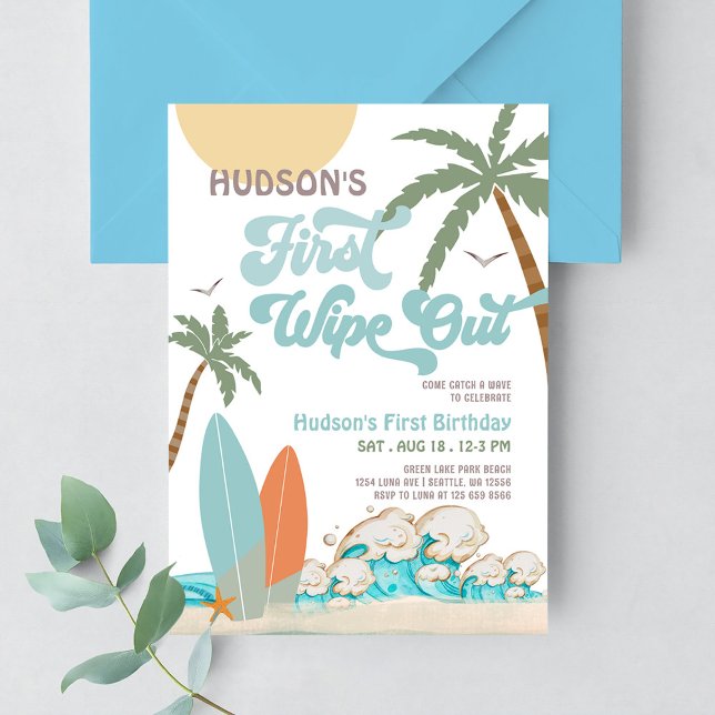 Invitación Borrado Retro Primero Surf Surfing Cumpleaños 1 (Subido por el creador)