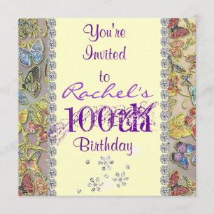 Invitación BORRADOR DE 100ª PURPLE BUTTERFLY cumpleaños invit
