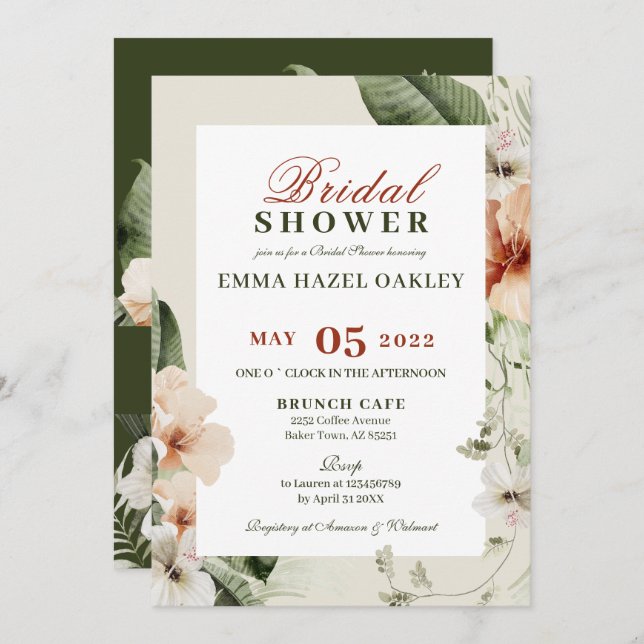 Invitación Bósco tropical boho pastel Bridal Ducha (Anverso / Reverso)