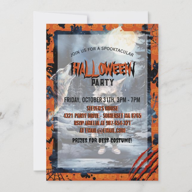 Invitación Bosque acuático Cute Werewolf (Anverso)