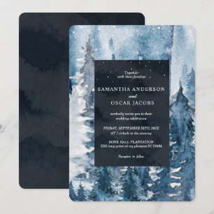 Invitación Bosque acuático invernal y marina azul y blanco in