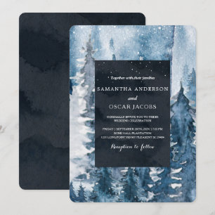 Invitación Bosque acuático invernal y marina azul y blanco in