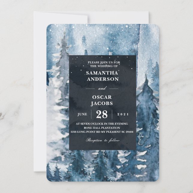 Invitación Bosque acuático invernal y marina azul y blanco in (Anverso)