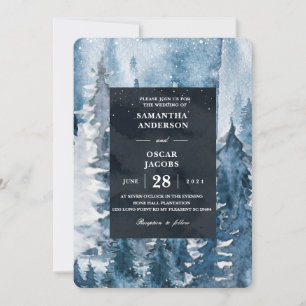 Invitación Bosque acuático invernal y marina azul y blanco in