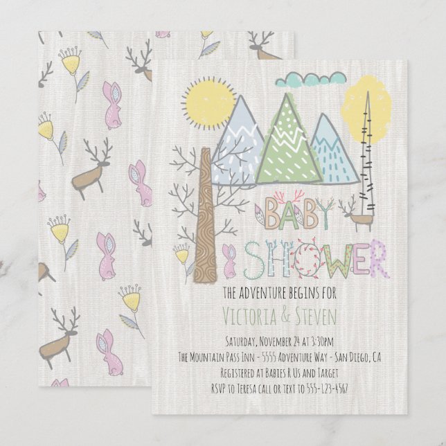 Invitación Bosque acuático Mountain Adventure Baby Shower (Anverso / Reverso)