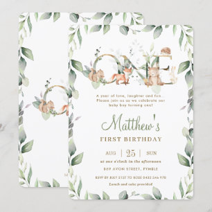 Invitación Bosque Animales de Woodland Verdor Primer Chica de
