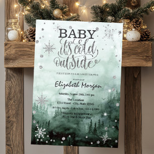 Invitación Bosque,Árboles de Pino,Luces de Cadena Verdes Baby