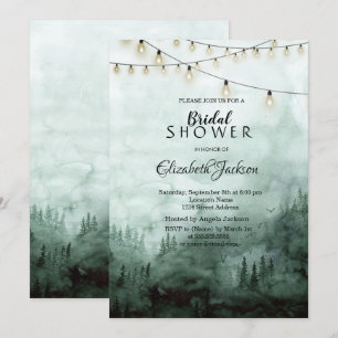 Invitación Bosque,Árboles de pino,Luces de cuerdas verde