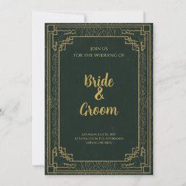 Invitación Bosque Art Deco Verde Oro