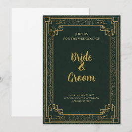Invitación Bosque Art Deco Verde Oro