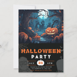 Invitación Bosque asustado y farolillos Jack-O' Halloween neg