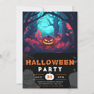 Invitación Bosque asustado y farolillos Jack-O' Halloween neg