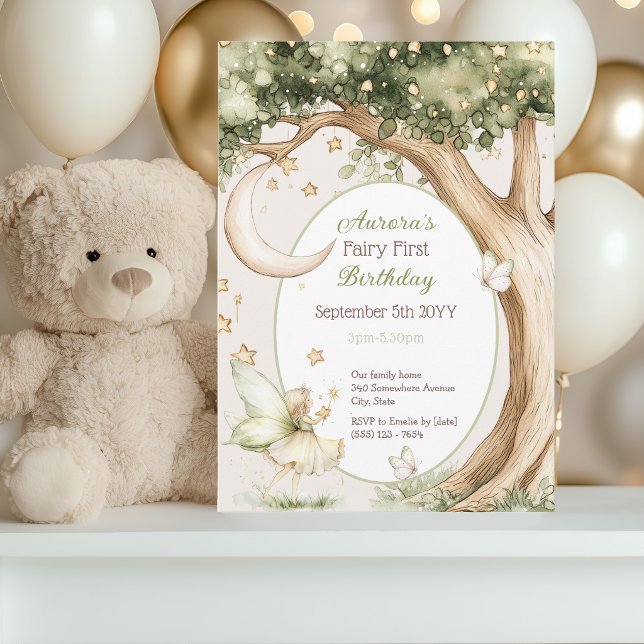 Invitación Bosque boho acuarela Hada Primer cumpleaños (Subido por el creador)