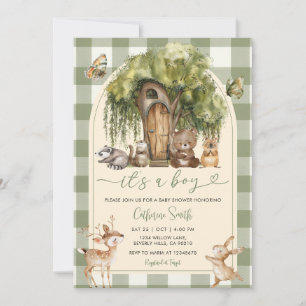 Invitación Bosque boho animales salvajes baby shower Verde Gi