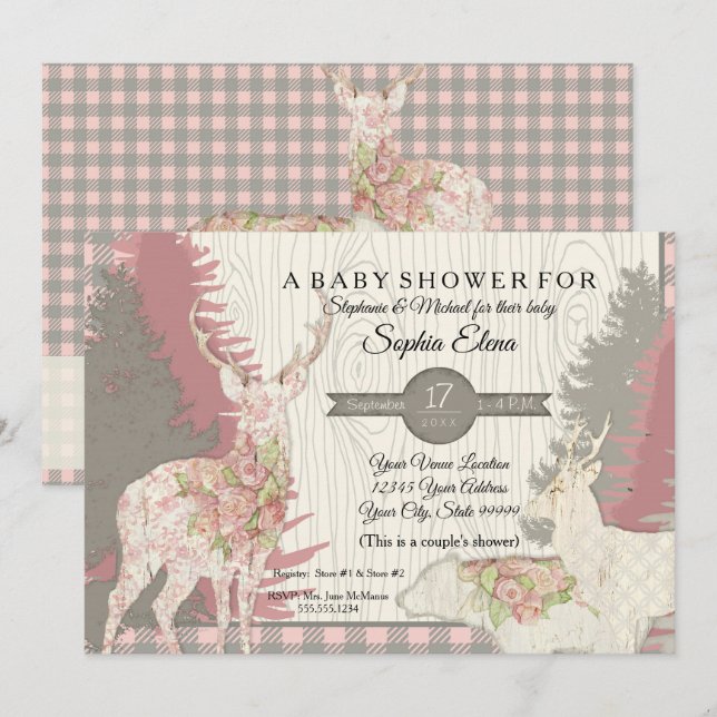 Invitación Bosque boscoso de oso de oso boho plantado en Baby (Anverso / Reverso)