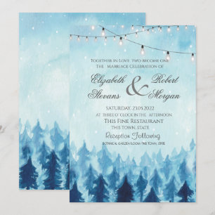 Invitación Bosque, Bosque, Árboles de Pino Boda Azul