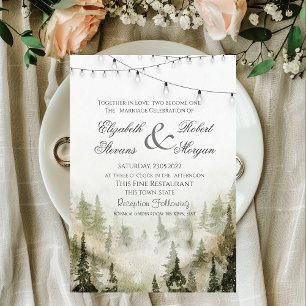Invitación Bosque, Bosque, Árboles de Pino, Luces de Cadenas