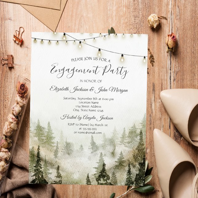 Invitación Bosque, Bosque, Árboles de Pino, Luces de Compromi (Subido por el creador)