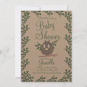 Invitación Bosque Búho Verde Baby Shower Rústico