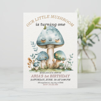 Invitación Bosque capilar de hongos pequeños, primer cumpleañ