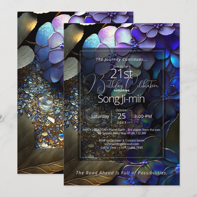 Invitación Bosque Celestial | Abstracto de Piedra Preciosa Bo (Anverso / Reverso)