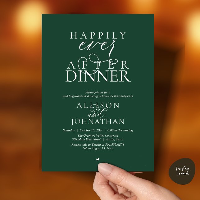 Invitación Bosque Cena Felices para Siempre Boda Moderna (Forest Emerald Happily Ever After Dinner Modern Script Wedding Invitation Card)