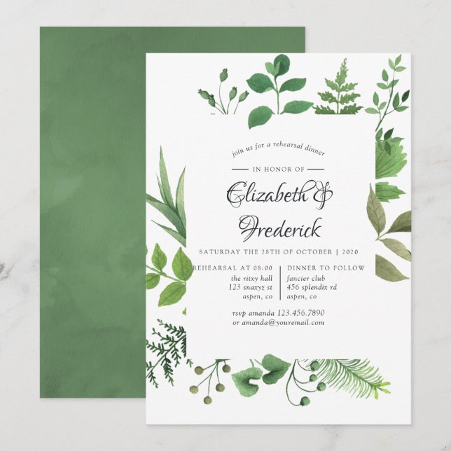 Invitación Bosque Comida de Ensayo de Bosque Verdes (Anverso / Reverso)