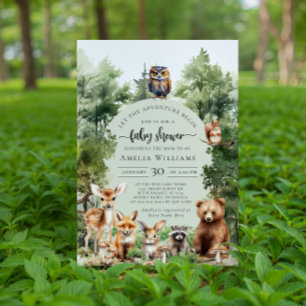 Invitación Bosque Comienza la Aventura Comienza Fiesta de Beb