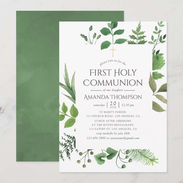 Invitación Bosque Comunion Primera Comunión Verde (Anverso / Reverso)