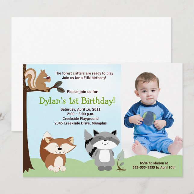 Invitación Bosque con bosque encantado *FOTO* Cumpleaños 5x7 (Anverso / Reverso)
