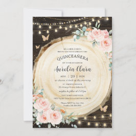 Invitación Bosque con flores rosadas de Quinceañera Rubor
