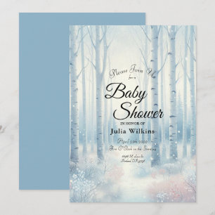 Invitación Bosque de abedules azules helados Baby Shower