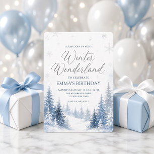 Invitación Bosque de Acuarela Azul Cumpleaños Mágico de Invie