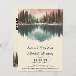 Invitación Bosque de acuarela con Boda de código QR