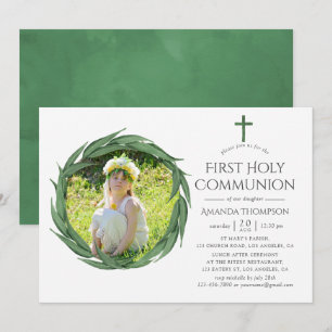 Invitación Bosque de acuarela verde primer comunión